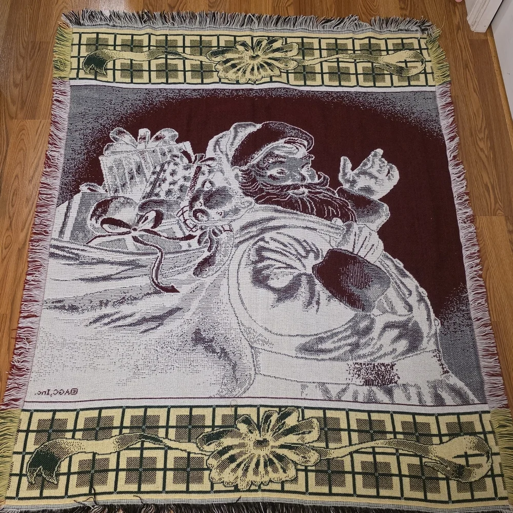 Vintage Christmas Throw Blanket Santa Claus Holiday Tapestry Toys Gifts